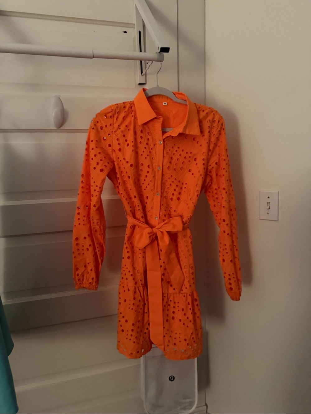 Bright Orange Eyelet long sleeve Dress